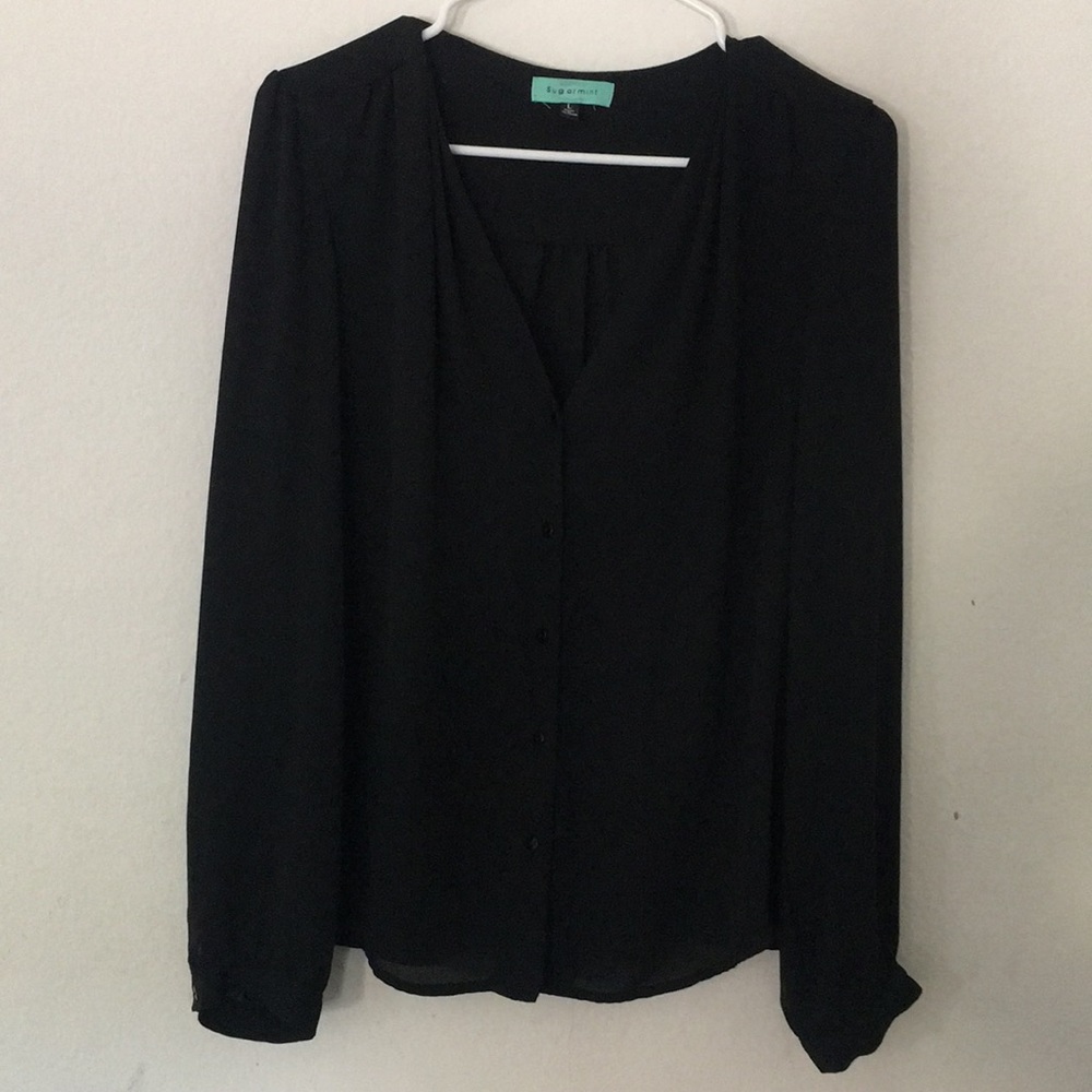 Black Button Down Long Sleeve Blouse